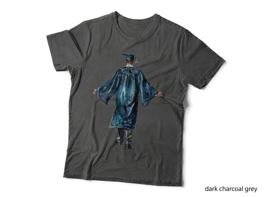 Blue Gown Back View with Cap Graduation T-Shirt, Senior Grad Graphic Tee