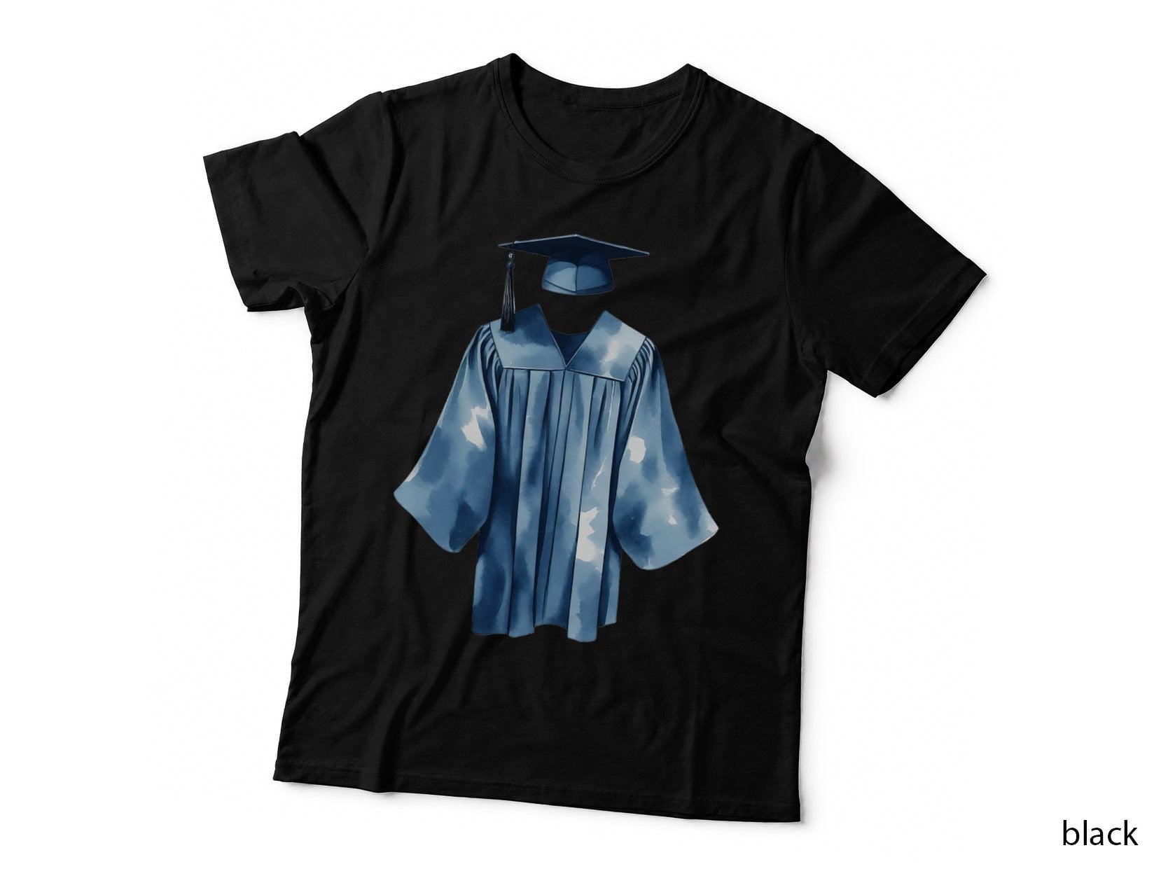 Blue Watercolor Gown Cap Tassel Graduation T-Shirt, Senior Grad Graphic Tee