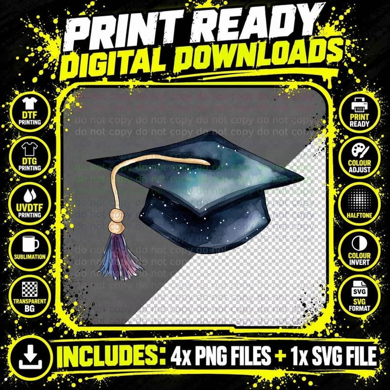 Books Ribbons Cap Gold Tassels Graduation T-Shirt Png SVG Digital Bundle