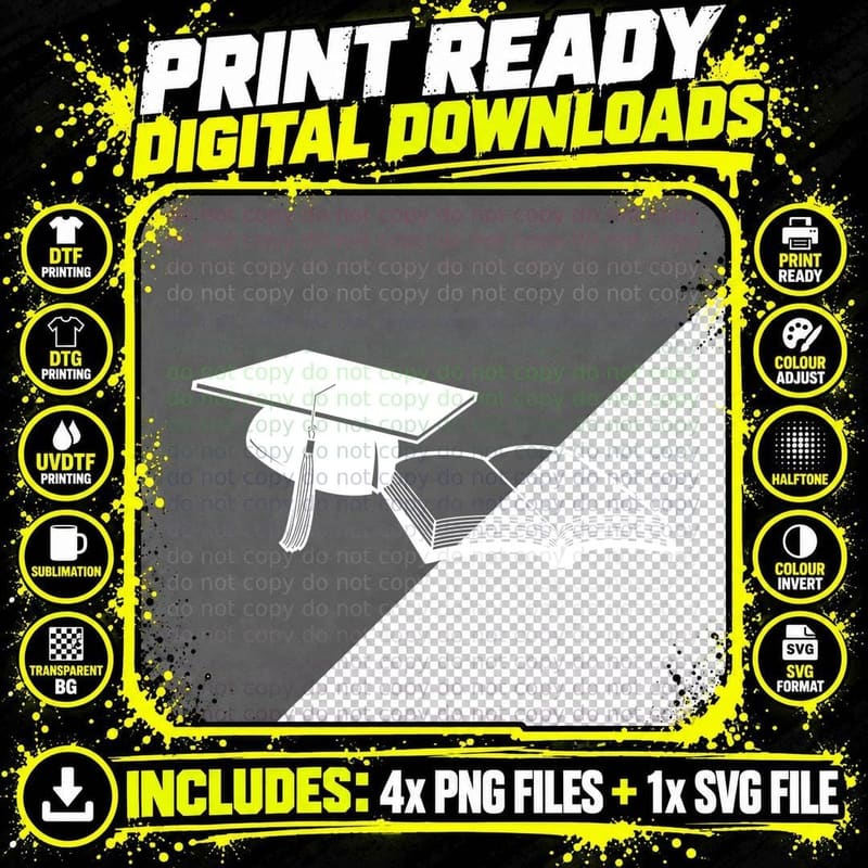 Cap Book Line Illustration Graduation T-Shirt Png SVG Digital Bundle