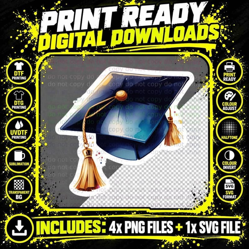 Cap Rainbow Cloud Sticker Graduation T-Shirt Png SVG Digital Bundle