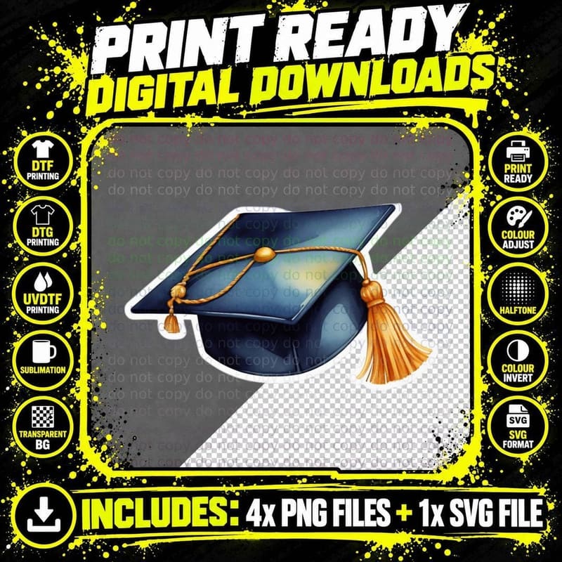 Cap Sticker Gold Tassel Graduation T-Shirt Png SVG Digital Bundle