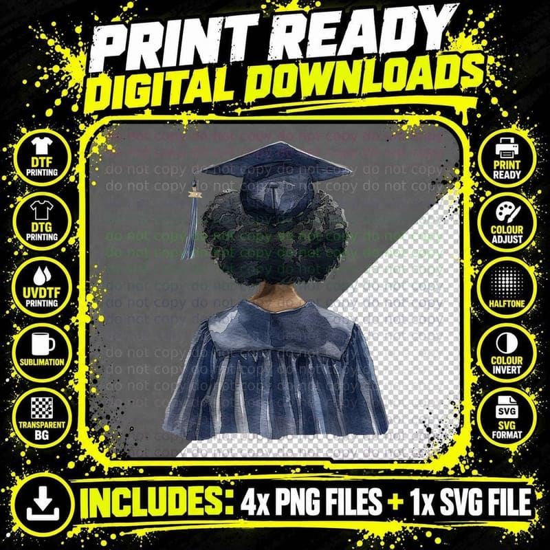 Cap Tassel Watercolor Orange Graduation T-Shirt Png SVG Digital Bundle