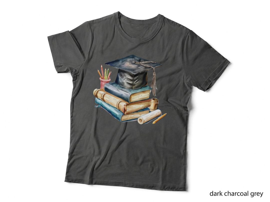 Cap on Books Academic Supplies Graduation T-Shirt, Senior Grad Graphic Tee