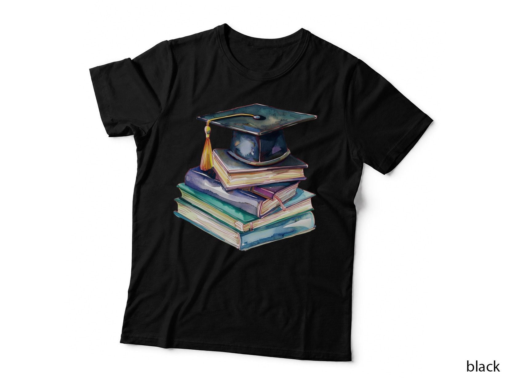 Cap on Stack of Books Graduation T-Shirt, Senior Grad Graphic Tee