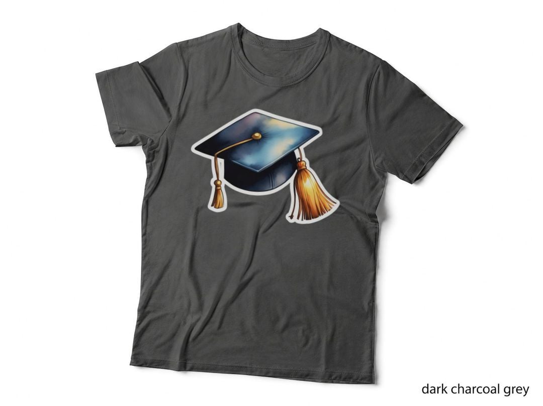 Cap with Gold Tassels Artistic Graduation T-Shirt, Senior Grad Graphic Tee