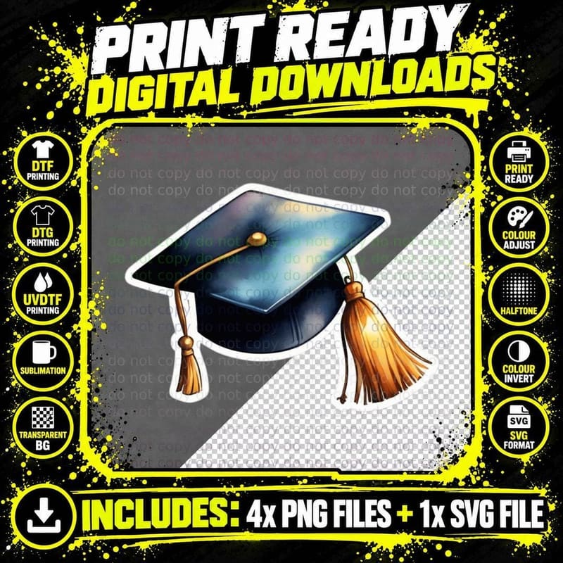 Cap with Gold Tassels Artistic Graduation T-Shirt Png SVG Digital Bundle