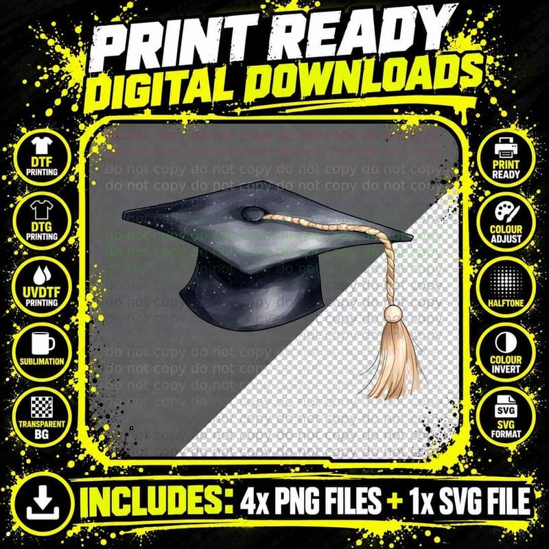 Cap with Twisted Rope Tassel Sparkles Graduation T-Shirt Png SVG Digital Bundle