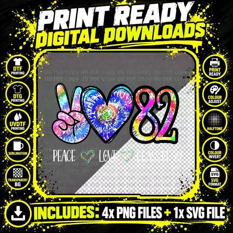 Class of 1982 Shirt Tie Dye Senior Graduation Class Png SVG Digital Bundle