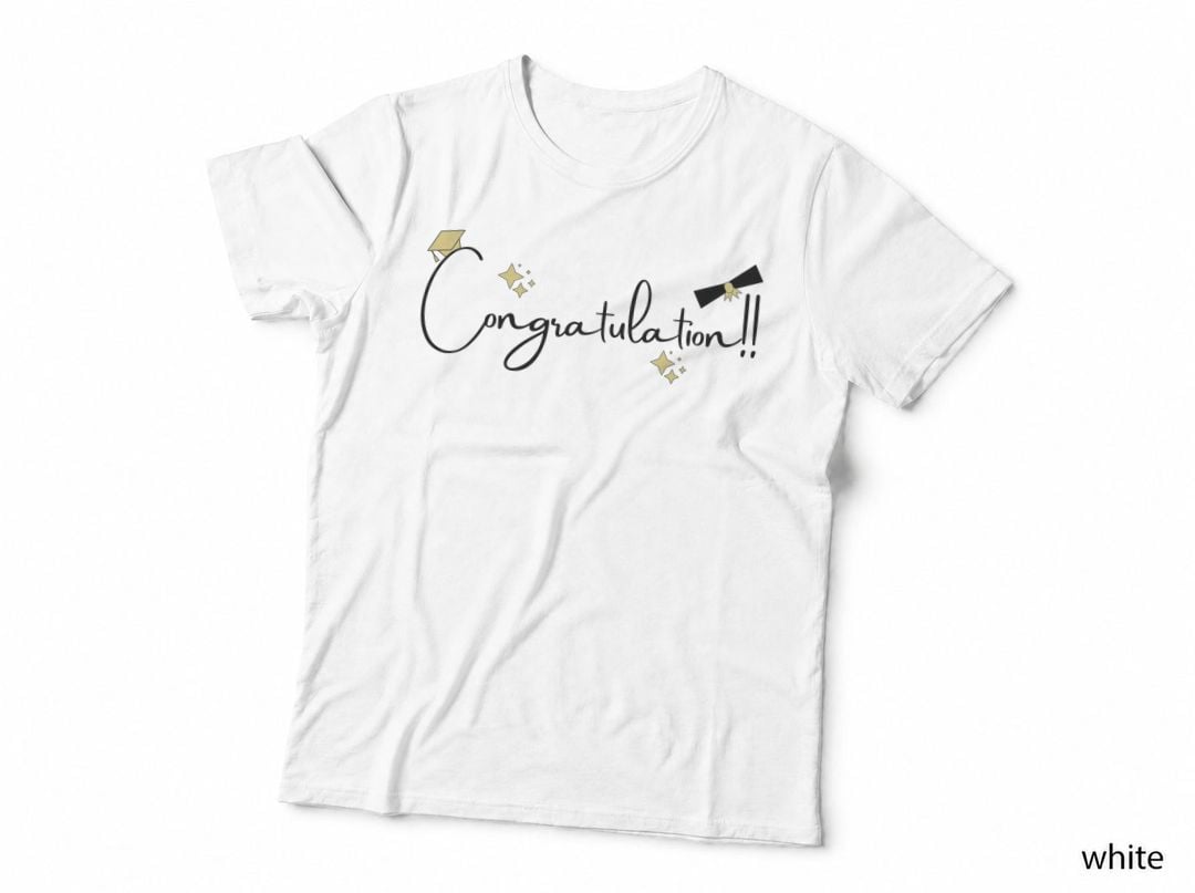Congratulation!! Graduation T-Shirt, Grad Cap with Yellow Stars Grad Tee