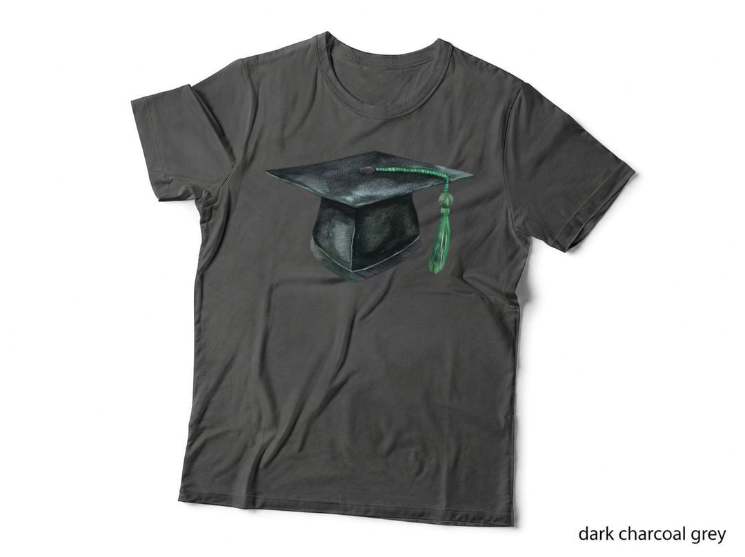 Dark Grad Cap with Green Tassel Graduation T-Shirt, Senior Grad Graphic Tee