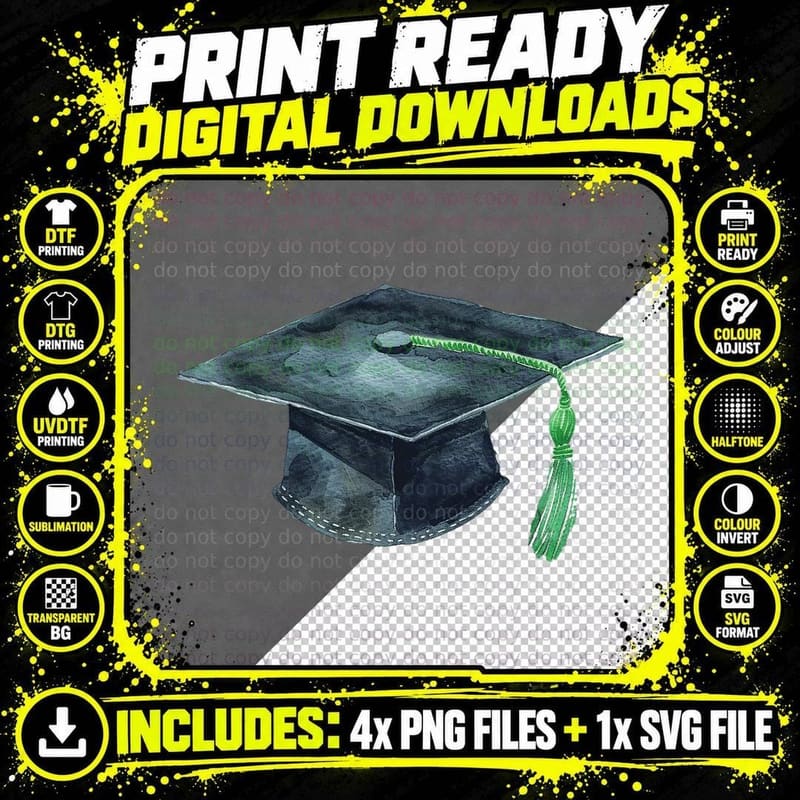 Dark Weathered Grad Cap with Tassel Graduation T-Shirt Png SVG Digital Bundle