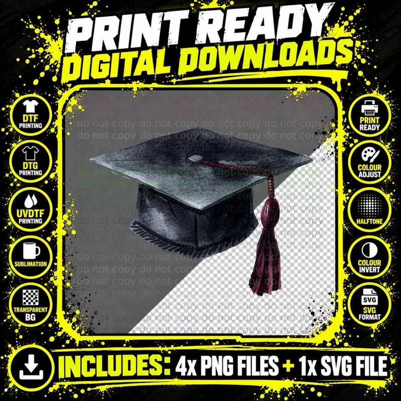 Dark Weathered Graduation Cap Graduation T-Shirt Png SVG Digital Bundle