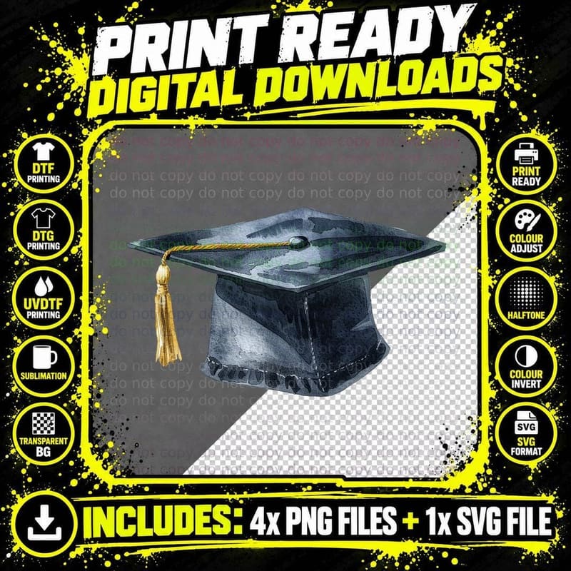 Decorative Graduation Cap Sticker Graduation T-Shirt Png SVG Digital Bundle
