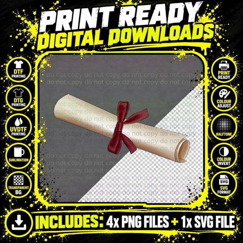 Diploma Scroll Burgundy Bow Graduation T-Shirt Png SVG Digital Bundle