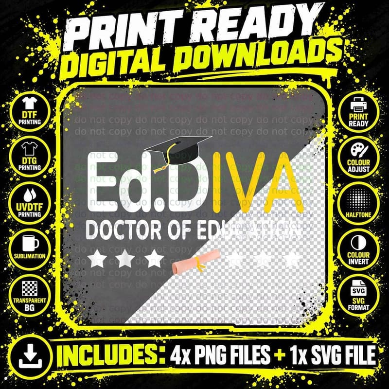 Edd Diva Doctor of Education Doctorate Graduation T-Shirt Png SVG Digital Bundle