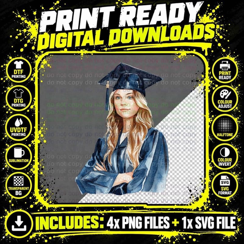 Female Graduate Blue Robe Graduation T-Shirt Png SVG Digital Bundle