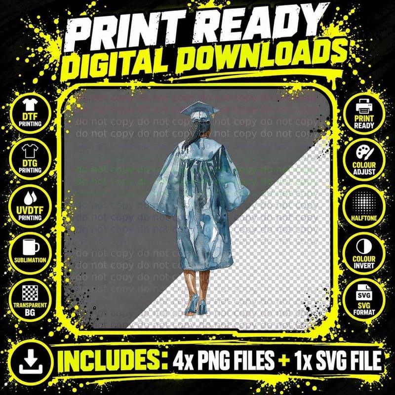 Female Graduate Blue Robe Rainbow Graduation T-Shirt Png SVG Digital Bundle
