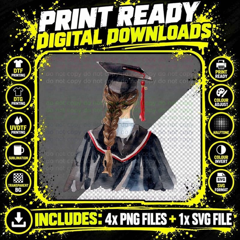 Female Graduate Braided Hair Graduation T-Shirt Png SVG Digital Bundle