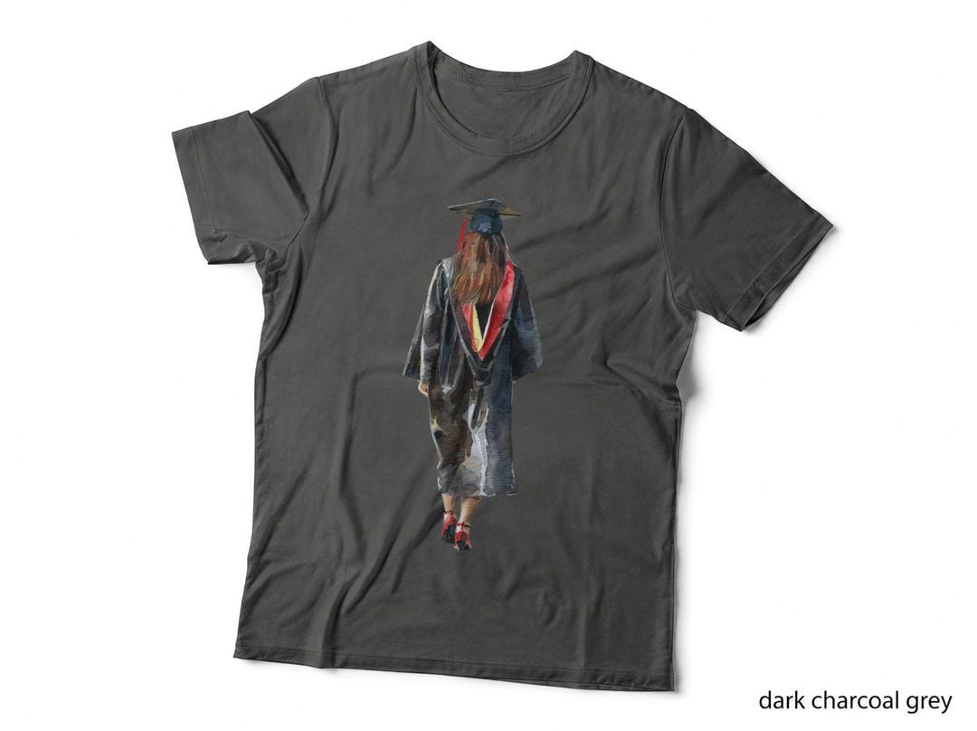 Female Graduate Rear Red Stole Graduation T-Shirt, Senior Grad Graphic Tee