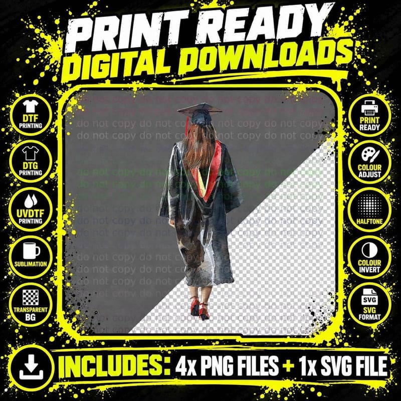 Female Graduate Rear Red Stole Graduation T-Shirt Png SVG Digital Bundle