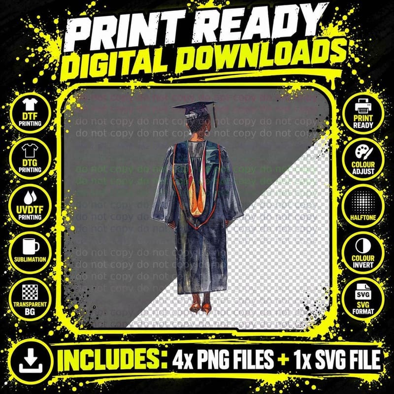 Female Graduate Rear Robe Stole Graduation T-Shirt Png SVG Digital Bundle
