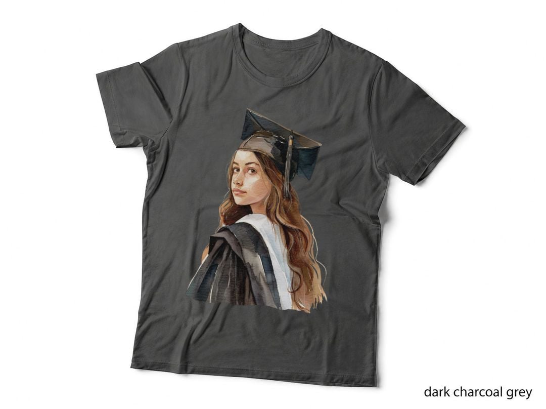 Female Graduate Tan Robe Graduation T-Shirt, Senior Grad Graphic Tee