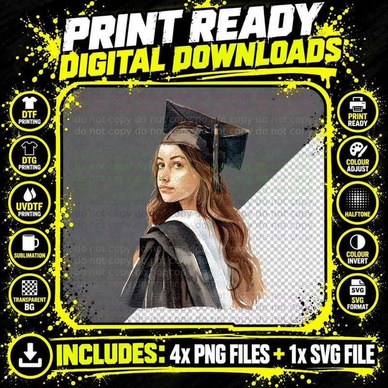 Female Graduate Tan Robe Graduation T-Shirt Png SVG Digital Bundle