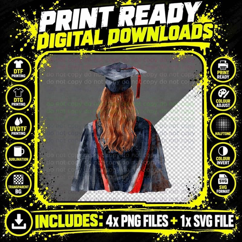 Female Graduate in Robe Graduation T-Shirt Png SVG Digital Bundle