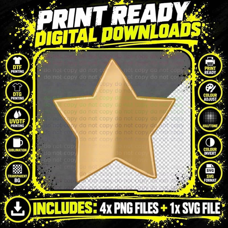 Gold Outlined Star Award Badge Graduation T-Shirt Png SVG Digital Bundle