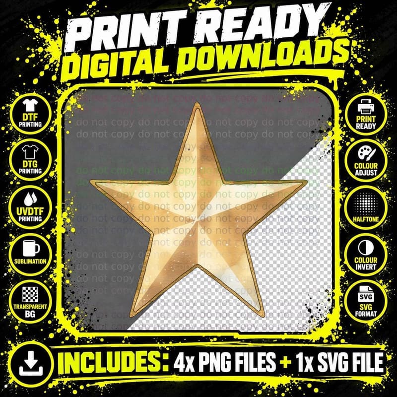 Gold Sparkle Star 3D Shading Graduation T-Shirt Png SVG Digital Bundle