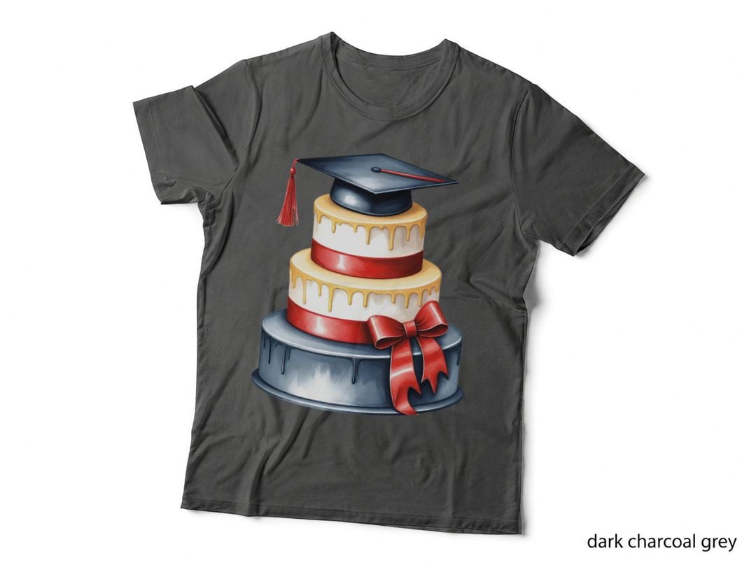 Gold and Red Tiered Cake Cap Graduation T-Shirt, Senior Grad Graphic Tee