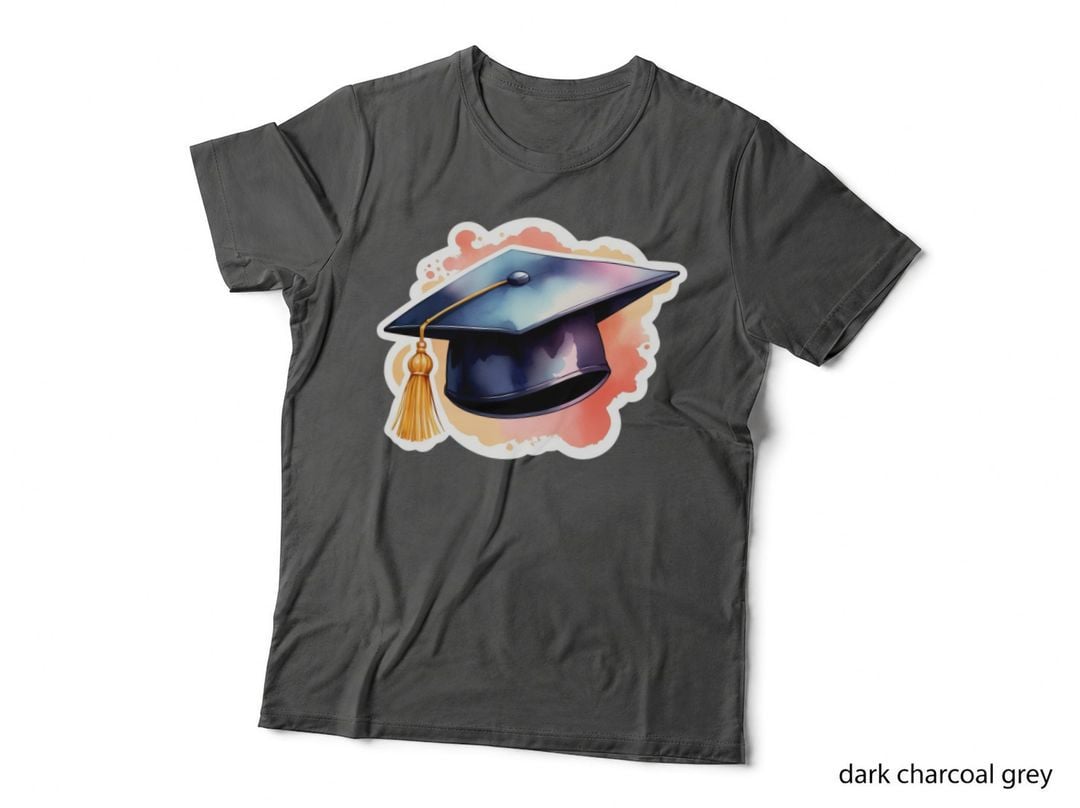 Grad Cap Gold Tassel Watercolor Graduation T-Shirt, Senior Grad Graphic Tee