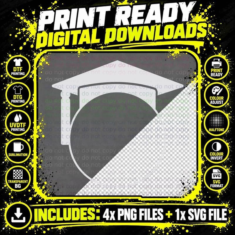Grad Cap Large Circle Graduation T-Shirt Png SVG Digital Bundle