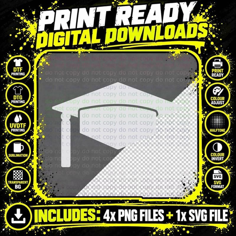 Grad Cap Rounded Board Graduation T-Shirt Png SVG Digital Bundle