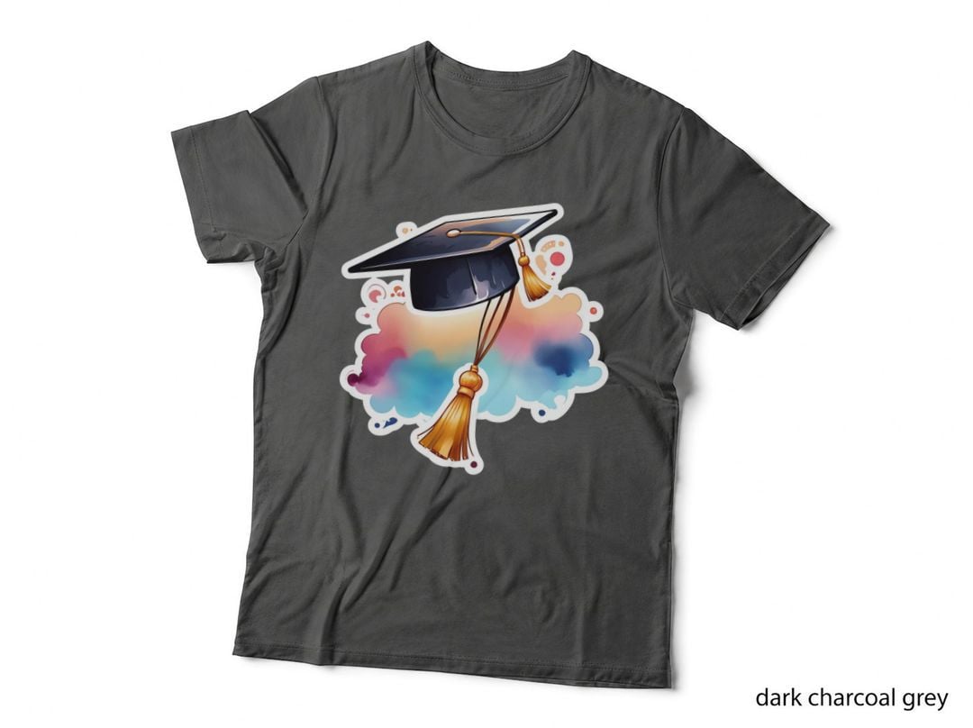Grad Cap Tassel Rainbow Clouds Graduation T-Shirt, Senior Grad Graphic Tee