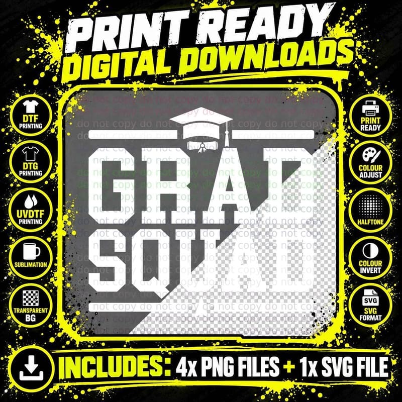 Grad Squad Graduation T-Shirt, Grad Squad Diploma Design Png SVG Digital Bundle
