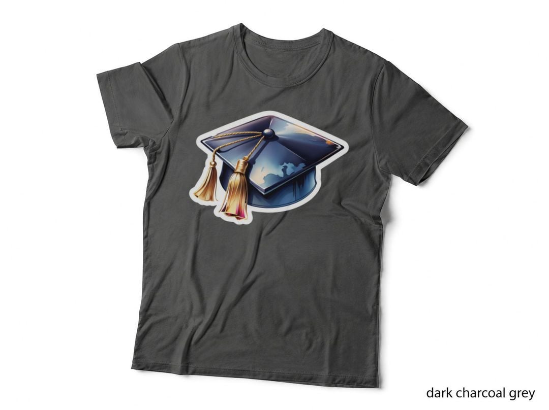 Gradient Cap Sticker with Tassels Graduation T-Shirt, Senior Grad Graphic Tee
