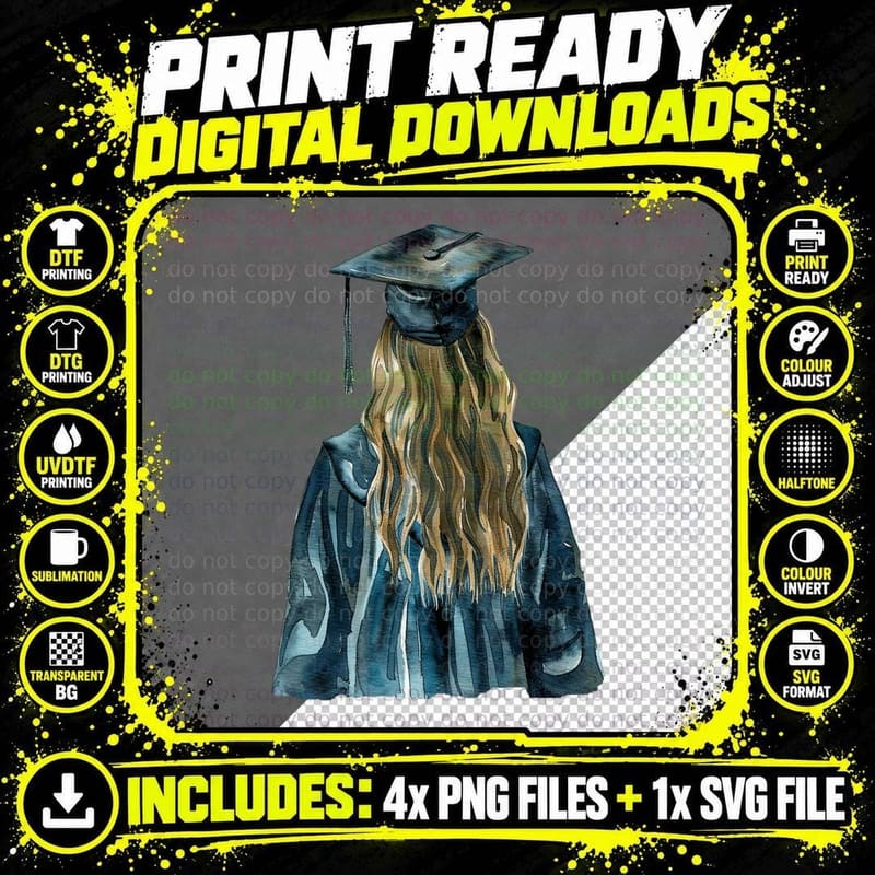 Graduate Robe Rear Arms Raised Graduation T-Shirt Png SVG Digital Bundle