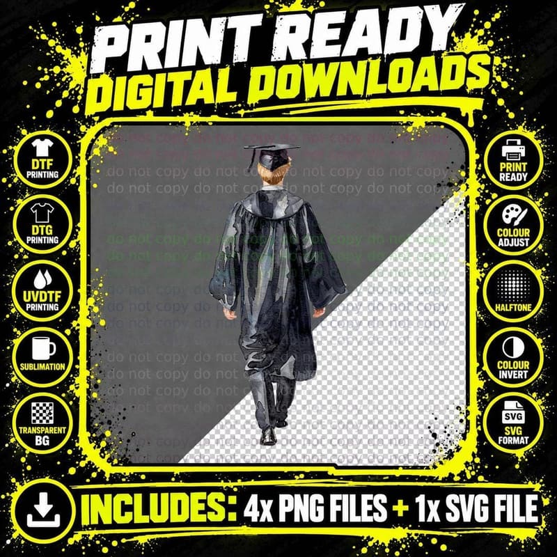 Graduate Silhouette in Gown Graduation T-Shirt Png SVG Digital Bundle