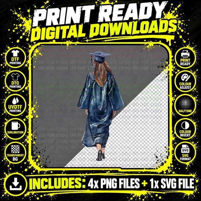 Graduate in Robe Back Walking Graduation T-Shirt Png SVG Digital Bundle