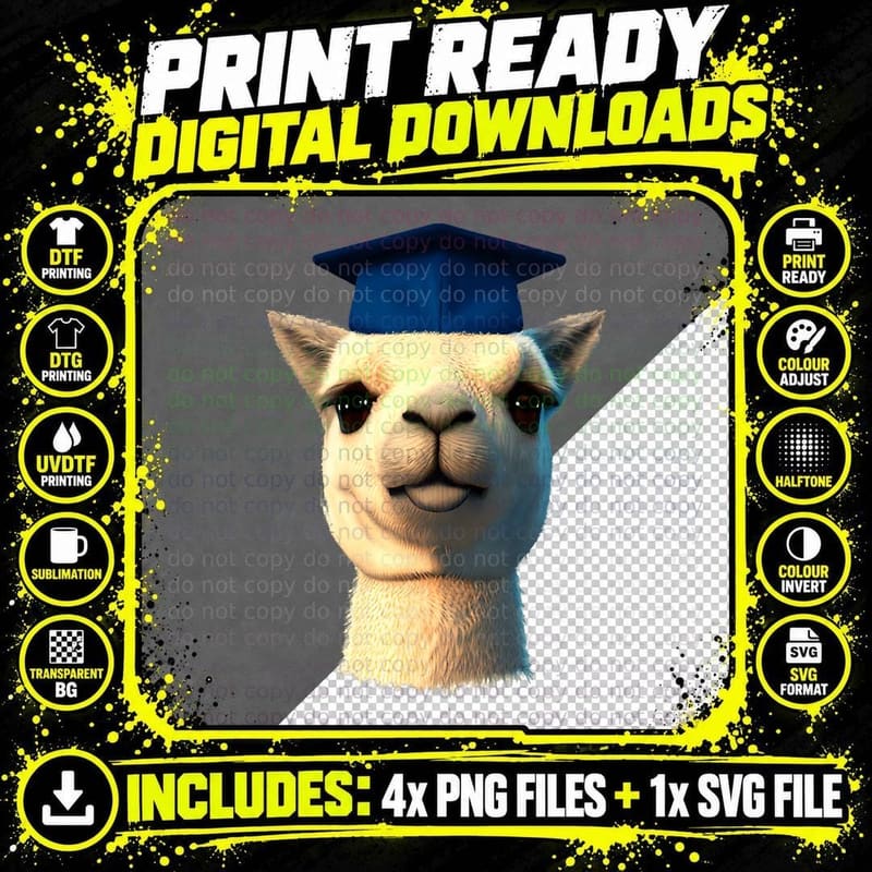 Graduation Alpaca Doctor's Title Bachelor University Png SVG Digital Bundle