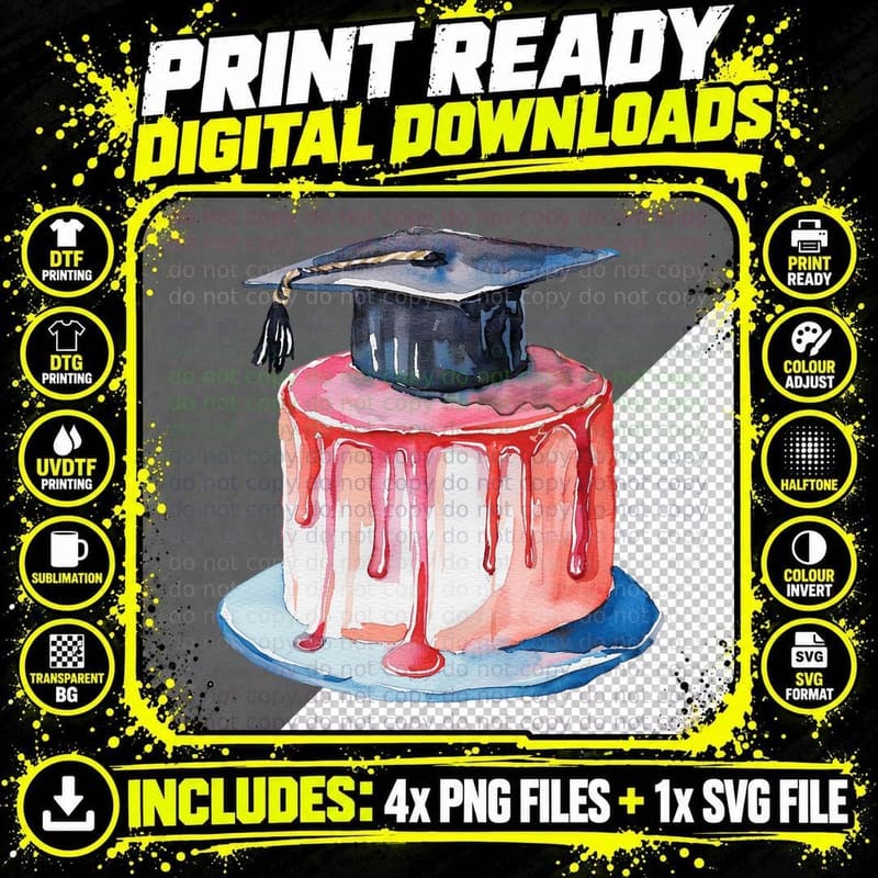 Graduation Cake with Cap Topper Graduation T-Shirt Png SVG Digital Bundle