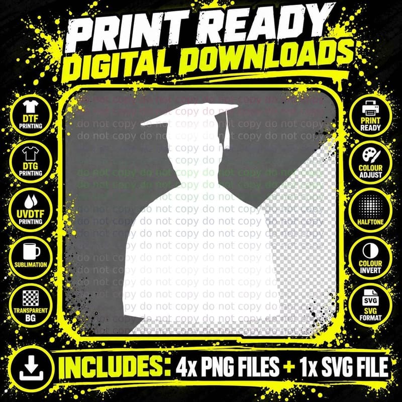 Graduation Cap Silhouette Outline Graduation T-Shirt Png SVG Digital Bundle
