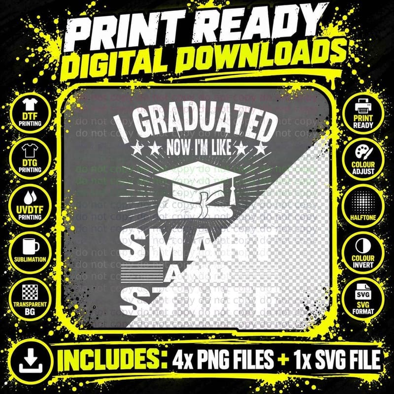 Graduation Cap T-Shirt, Smart and Stuff Png SVG Digital Bundle