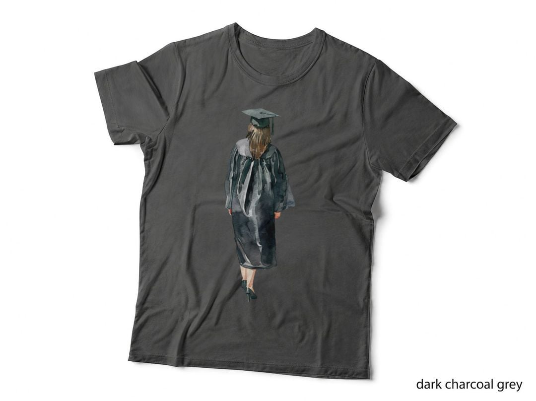 Green Gown with White Stole Cap Graduation T-Shirt, Senior Grad Graphic Tee