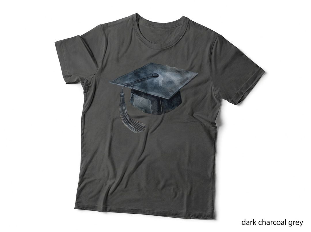 Grey Grad Cap with Long Tassel Graduation T-Shirt, Senior Grad Graphic Tee