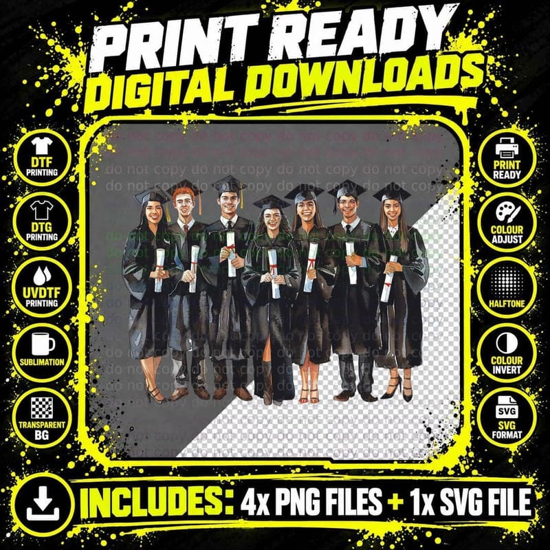 Group of Seven Graduates Graduation T-Shirt Png SVG Digital Bundle
