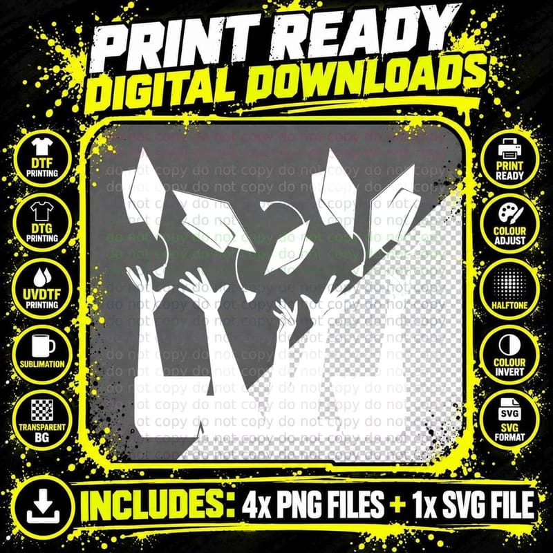 Hands Throwing Caps Celebration Graduation T-Shirt Png SVG Digital Bundle