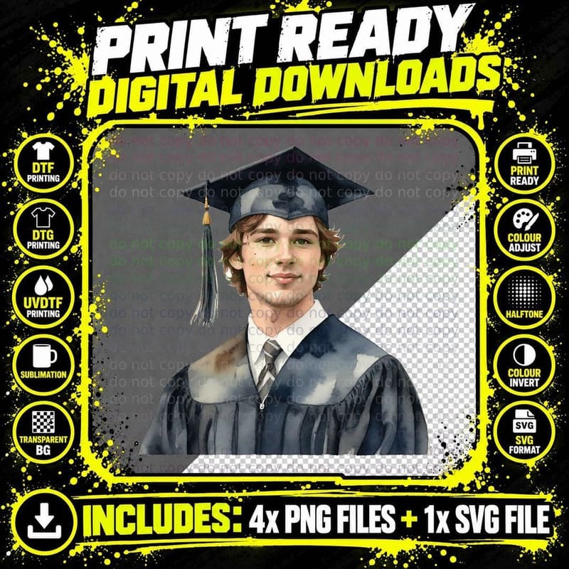Male Graduate Portrait Formal Gown Graduation T-Shirt Png SVG Digital Bundle